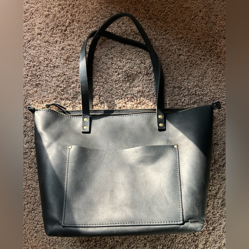 Portland leather black tote large